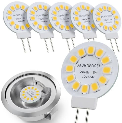 JAUHOFOGEI G4 LED 12V ac/dc 2 Watt ersatz für 20W Halogen Glühbirne - Mini Neutralweiß 4000K Rund Stiftsockel Lampen Birnen Einbaustrahler Einbauspot Spot Birne Stiftsockellampe 2W 6er