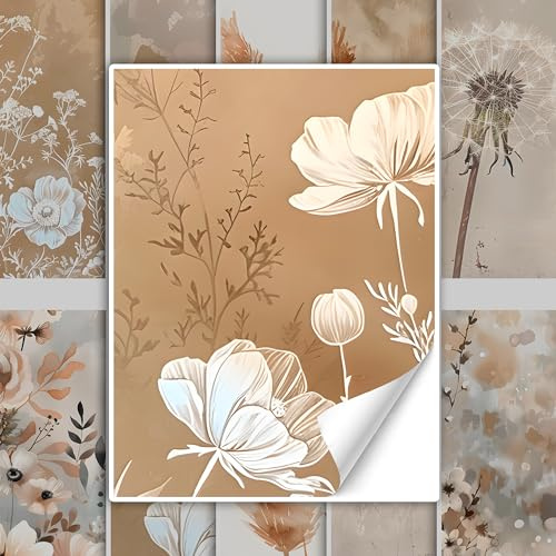 GRAZDesign Fliesenaufkleber Blumen Beige Bad & Küche, Boho Shabby Chic Fliesenbilder selbstklebend - 20x25cm / 20 Stück