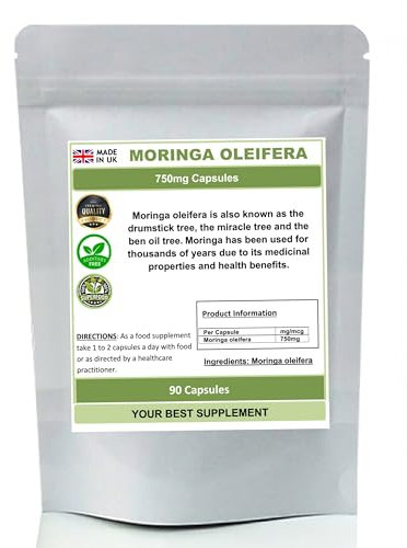Moringa Oleifera Capsules 750mg 100% Natural (Pure) Super-Food, The Miracle Tree (90)