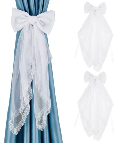 BENECREAT 2 alzapaños para cortinas con lazo de encaje, lazo blanco, elegantes alzapaños para ventana, oficina, hotel, decoración del hogar, 62 x 20 cm