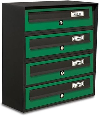 ALUBOX Slim Boîtes aux Lettres Collectives 4 Compartiments 50x39x30 cm en Tôle Galvanisée et Aluminium Boîte aux Lettres Extérieure avec Système Anti-Retrait (Anthracite ET Vert)