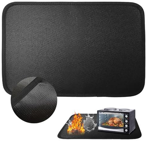 Tappetino Lgnifugo, 60 X 40 cm Tappetino in Silicone Ignifugo per Bancone Della Cucina, Fibra di Vetro Tappetino Ignifugo Impermeabile per Friggitrici, Forni, Microonde, Griglie All'Aperto, ecc. Nero