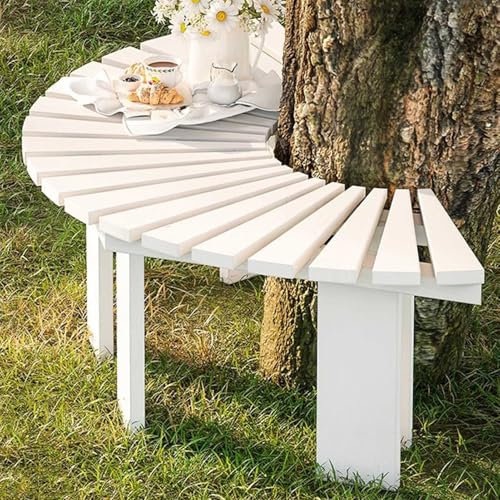 Innovz Baumbank Gartenbank, Um Baumbänke Herumzuwickeln, Halbrunde Rustikale Holzbank, Gebogene Gartenbank mit 3 Sitzplätzen, Park-Rasen-Hof-Deck-Gartenlaubenhocker, Belastung 300 Kg(White)
