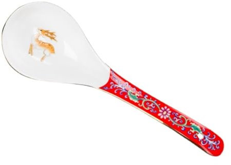 MOOWI Suppenlöffel Jingdezhen Bone China Goldrand große Suppenkelle chinesische Keramik Reiskelle Porzellanlöffel mit langem Griff Hot Pot Servierlöffel Esslöffel Esslöffel(B)