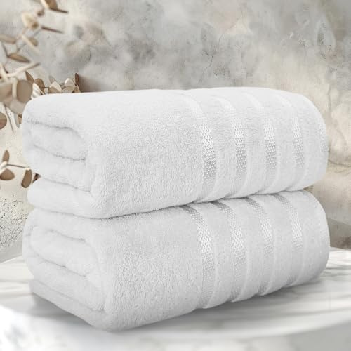 Casabella Bath Sheets - Luxury 2 Pack Bathsheet 90x180 cm - 100% Cotton Towels - Quick Dry Extra Large Bath Towel - Super Soft Highly Absorbent Jumbo Bath Sheet - Large Bathroom Towels - White