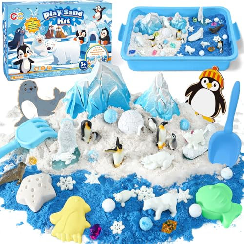 Tacobear Arena Mágica Arena Cinética Nieve Caja de Arena con Magic Sand Molde Figuras y Accesorios de Animales Polares Juguetes Sensoriales Juego de Arena Regalo para Niños Niñas
