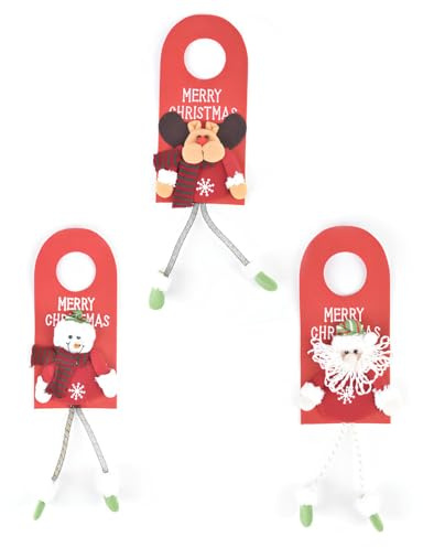 3 Stück Weihnachtstür Hängende, Weihnachtsdekorationen Türgriff, Rentier Tür Hängen, Schneemann Weihnachtsmann Türhänger, Hotelbrett Türknauf Ornamente für Weihnachtsbaum, Türdekoration