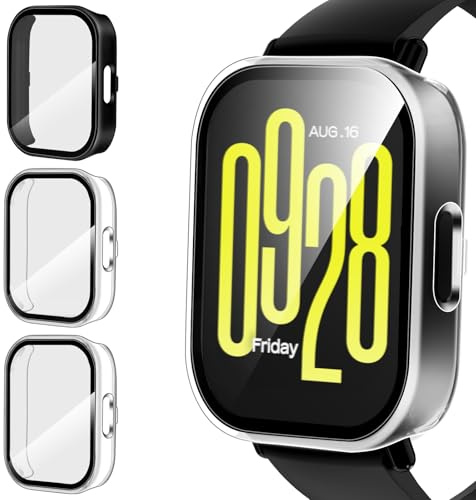 ivoler 3 Piezas Funda para Xiaomi Redmi Watch 5 Active (No para Redmi Watch 5), Protección Completa Protector de Pantalla de Cristal Vidrio Templado Anti-arañazos Carcasa, 2 Transparente + 1 Negro