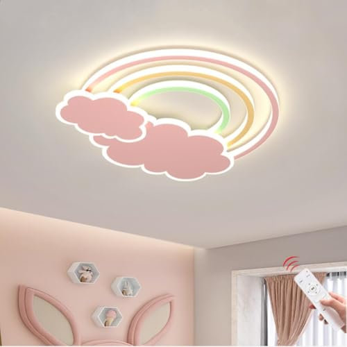 LED Deckenleuchten Moderne Kinderzimmer Deckenlampe 50CM 57W Wolken Regenbogen Decke Lampen Dimmbar 3000K-6000K Kronleuchter Nachtlicht Deckenbeleuchtung für Jungen Mädchen Schlafzimmer Pink