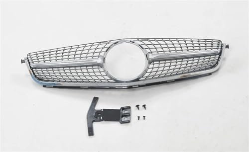 Frontstoßstangengrill Grill Frontgrill Für Mercedes Für Benz W204 C63 Für AMG 2012 2013 2014 Silber/Schwarz Auto Oberen stoßstange Haube Mesh Grid Kit Nebelscheinwerfer Gitter(Silber)