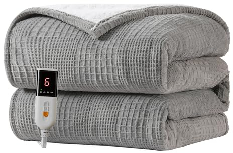 Texciting Coperta Riscaldante Elettrica-130x180cm Morbida,Grigio | Coperta Elettrica 9 Temperature Regolabili 2-10 ore di Spegnimento Automatico Lavabile in lavatrice,Per divano e letto