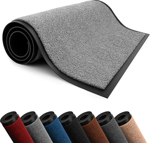 Lexell Door Mats Indoor, Highly Absorbent Washable Doormat, Heavy Duty Non-Slip Rubber Backed Floor Mats for Front & Back Door (Grey, 60 cm x 90 cm)