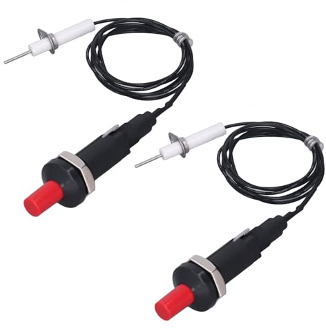 2 Pcs Piezo Igniters 1 Out Piezo Igniter, Piezoelectric Igniter 2 Push Button with Ignition Needle Wire 1 Meter and Plastic Shell for Fireplace Oven and Heater