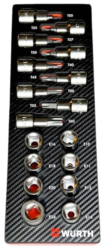 Würth 1/2 Zoll Steckschlüssel Satz TX Innensechskant Aussensechskant 17 Teile in Schaumeinlage 2.4.1 mit Nusskasten für Werkstattwagen 0965905201