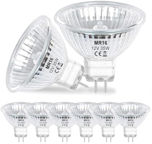 EASYIVY 8 Stück MR16 GU5.3 Halogenstrahler 12V 35W Dimmbar, GU5.3 Bi-Pin Base Halogen Reflektor Glühbirne mit Glasabdeckung Warmweiß 2700K Halogen Spot for Einbau Schienenbeleuchtung
