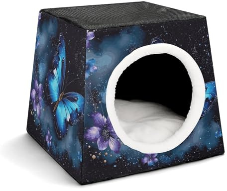 Galaxy Blue Butterfly Capsule Cat Bed Stylish Cozy Space Foldable Windproof Dog House Cat Cave Cube Suitable for Small Pets