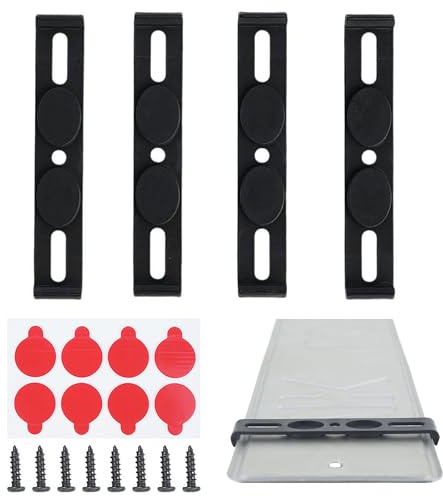 XSQD 4 Pièces Porte Plaque Immatriculation Sans Cadre, Plaque Immatriculation Voiture Noir, Porte-Plaque Invisible, Support-Plaque Numéro Fixe Avant Et Arrière Pour Voiture, Accessoires Automobiles