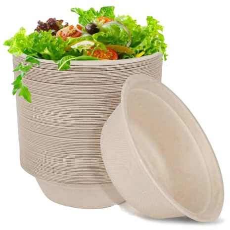 Coztie 100 Stück Einweg Suppenschalen, 350 ml Suppenteller Einweg, Biologisch Abbaubar und Kompostierbar Suppenschalen Einwegs für BBQs Party und Picknick Pappschüsseln 13,5 x 4,5 cm