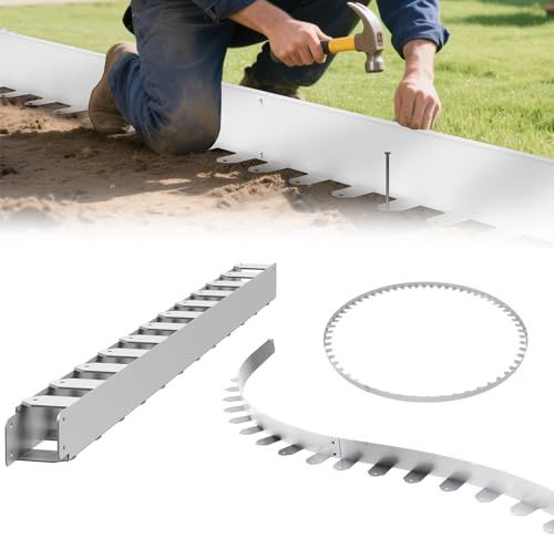 Aufun Flexible Rasenkante verzinkt Edelstahl 5M Mähkante Metall mit 25 Erdanker, Höhe 50 mm Wetterbeständige Rasenabgrenzung Beeteinfassung, Landschaftskante, Terrassenplattenkanten, Silber