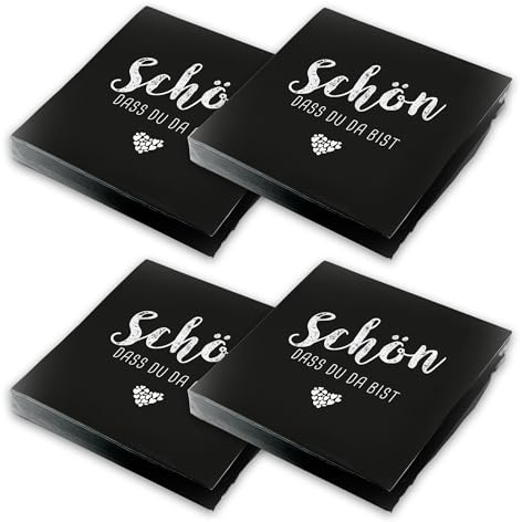 itenga Servietten Schön dass du da bist 30 x 30cm 3-lagig 80 Stück für Kommunion Konfirmation Hochzeit Taufe und andere Feiern (schwarz)