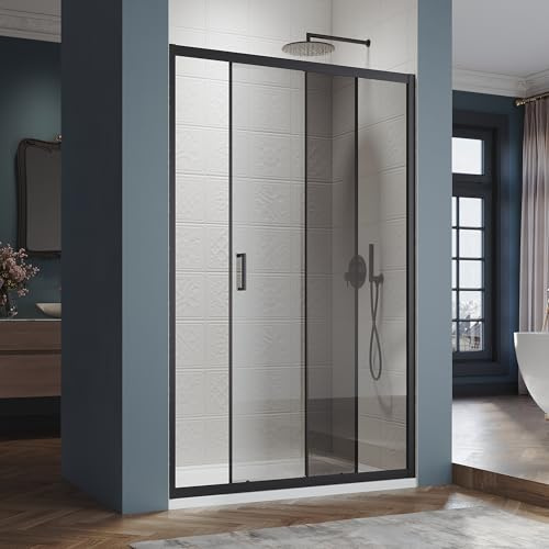 SIRHONA Cabine de douche Coulissante 120 x 185 cm Paroi de douche Transparent coulissante verre sécurit 5mm, Noir mat
