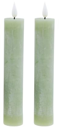 ukiyo Juego de 2 velas led rústicas de cera auténtica, altura: 20,5 cm, diámetro: 3,5 cm, con mando a distancia, funciona con pilas, decoración navideña, calendario de Adviento (verde)