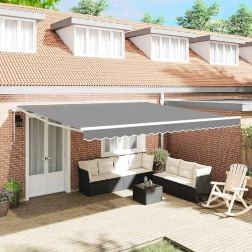 QJBSAVVA Klemmmarkise Weiß 4,5 x 3,5 m Metallrahmen Manuell Ausziehbar Langlebiger Sonnenschutz für Terrasse Balkon Garten Modernes Outdoor Design