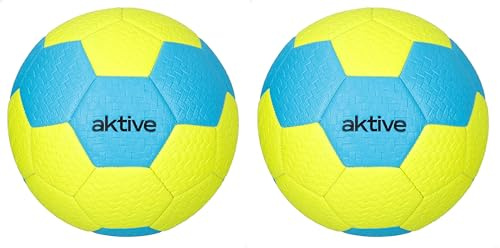 AKTIVE Balón de fútbol PVC, 320-340 Gramos, D22 cm, Talla 5, Color Amarillo fosforito y Azul, Resistente y Duradero, óptimo para Entrenamiento al Aire Libre, Deportes, Pelota, Balones Futbol (54206)