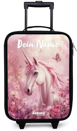 NoBoringSuitcases© Kinderkoffer Klein Personalisiert mit Name Reisekoffer | 48x31x19 cm - Kleiner Kinder Koffer mit LED Rollen Ultraleicht Mini Einhorn - Schmetterlinge - Blumen