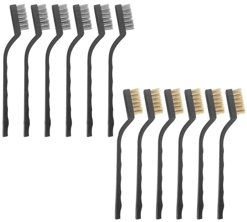 12 Pcs Wire Brush, Rust Plastic Handles Wire Brushes for Cleaning, Brass Wire Brush with Hanging Hole, Cleaning Rust Tool Brushes, for Welding Slag, Greasy Dirt, Metal Work (Black&Brass)