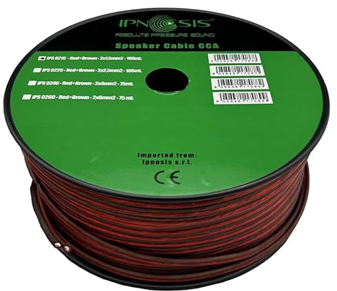 Câble de haut-parleur en aluminium 2 x 1,5 mm² rouge/marron bobine entière de 100 mètres pour systèmes audio de voiture IPNOSIS IPS 0215