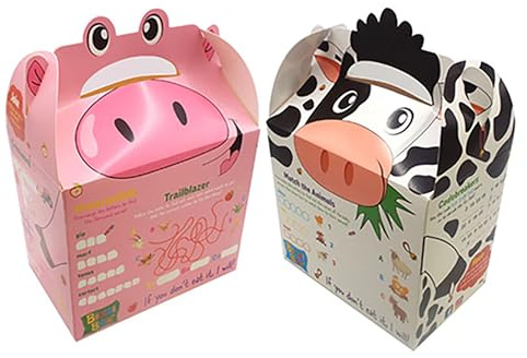 Craftis Bizzi Farmyard Kids Meal Boxes | Case of 200 | Eco-Friendly, Food-Safe, Stackable Takeaway Boxes for Parties, Picnics, Kids’ Meals & Outdoor Dining (Pig/Cow)