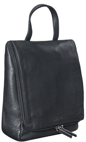 STILORD 'Lewi' Kulturbeutel zum Aufhängen Leder Kulturtasche Waschtasche mit Henkel und Haken Reise Necessaire Vintage Leder, Farbe:schwarz