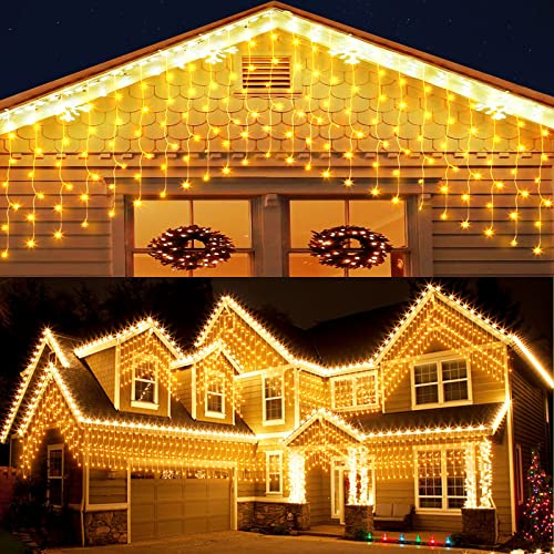 Elegear Lichtervorhang Außen 4M 144 LEDs Eisregen lichterkette Lichtvorhang