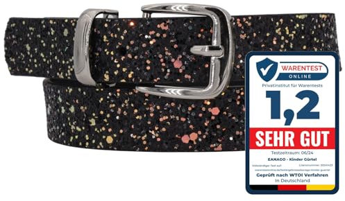 EANAGO Glitzergürtel >EISKRISTALL< für Mädchen, verstellbarer Kindergürtel (52–67 cm), funkelnde Optik in schwarz - veganes Material, 2,5 cm breit – optimal für Kinder von 3-12 Jahren