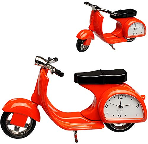 alles-meine.de GmbH kleine - Tischuhr/Miniatur - Uhr - Motorrad - Roller/Motorroller - aus Metall - 11,5 cm - batteriebetrieben - Analog - Batterie - rot - Zahlen Stehuhr/S..