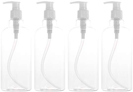 TOPBATHY 4 STÜCKE 500 ml Nachfüllbare Pumpflaschen Ätherisches Öl Spender Flüssige Make-Up Flaschen (Transparente Flasche und Transparente Pumpe)