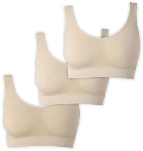 Osynlig behå dambehå utan bygel | bekväm bystiers topp | bygellös mjuk bh | Sömn amning sport bralette i många färger, 3 x beige, XXL