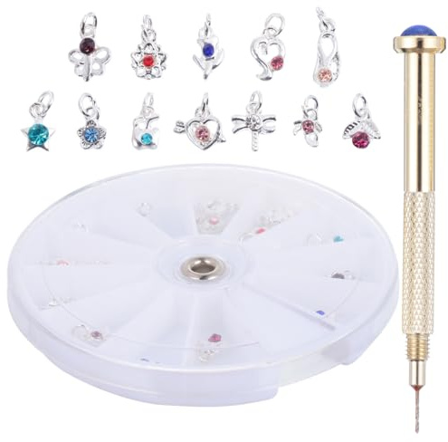 FOMIYES 24 x Nagelschmuck-Ringe, baumelnder Nagelkunst-Anhänger mit 1 x Nagel-Piercing-Werkzeug, Handbohrer, Nagelkunst-Werkzeuge für Spitzen, Acryl, Gele und Dekorationen