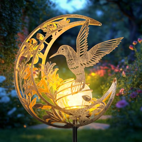 JOBOSI Solar Moon Hummingbird Decorative Light Gift Portable Decorative Ground Stake Light, Gifts for Women Mom Grandmothers, Garden Lawn Decor Christmas & New Year Gift