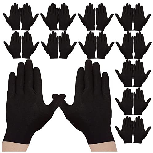 Cosymate 12 paia Guanti di cotone neri Guanti di ispezione morbidi guanti idratanti guanti di sicurezza, in cotone ispessito per ispezione gioielli, pulizia archivio, mani asciutte