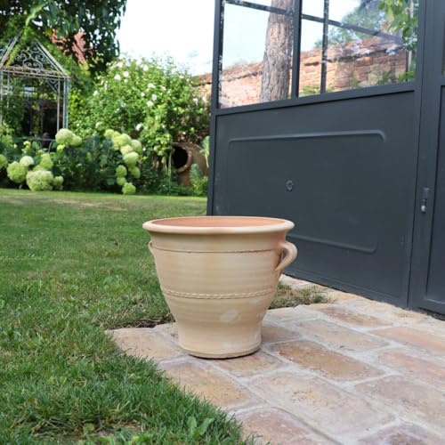 Palatina-Keramik | kleines Terracotta Pflanzgefäß mit Henkel | handgefertigt und frostfest | Blumenkübel für Garten, Terrasse oder Balkon Rosa 25 cm