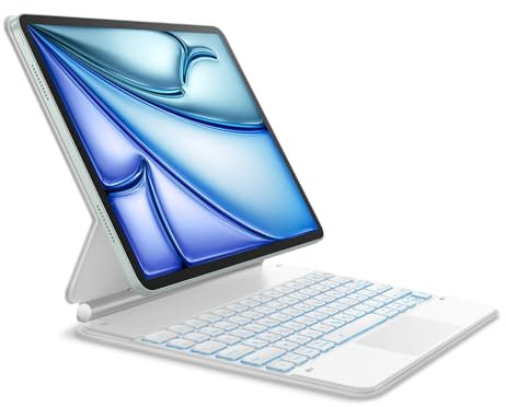 Dracool Étui Clavier pour iPad Air 13 (M3/M2, 2025/2024), iPad Pro 12,9 (6e, 5e, 4e, 3e gén) avec Pavé Tactile Trackpad Magic Type Keyboard Rétroéclairé Bluetooth Clavier AZERTY, Blanc