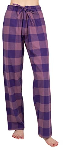 JTPW Women's 100% Cotton Super Soft Flannel Pajama/Lounge Bottoms with Pockets, Violet Pink Check, Size: M