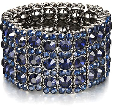 EVER FAITH Österreich Kristall Braut Elegant 3 Reihen Stretch Armband Marineblau Schwarz-Ton Für Damen Mädchen