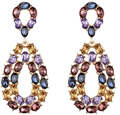 Clearine Damen Braut funkelnder Strass Kristall oval Cluster aushöhlen baumelnde Ohrringe für Party Abschlussball Bunt Gold Ton