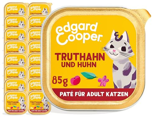 Edgard Cooper Nassfutter für Katzen Truthahn und Huhn 85g x 16 Getreidefreivoll von frischem Fleisch und natürlichen Zutaten geeignet für sterilisierte und aktive Katzen hoher Proteingehalt