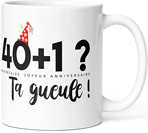 Mug Anniversaire 41 ans Humour Tasse Message drôle Idée Cadeau Original Homme Femme Rigolo pour Ami Collègue Copain Copine Frère Soeur Joyeux Anniversaire Quarante et Un Ans. Souriez dès le Réveil.
