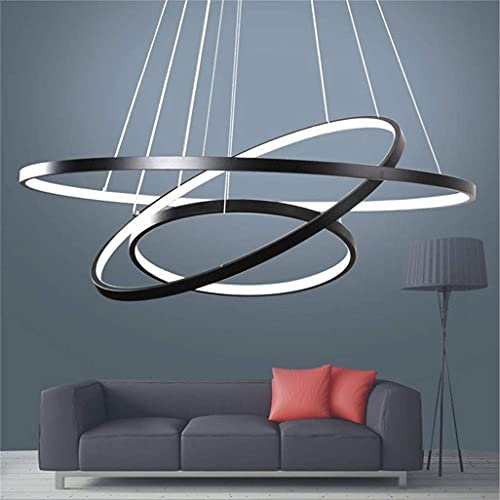 ANZHUANG Suspension LED Dimmable 115W Lampe de Lustre Moderne avec Télécommande Lumières Lustre réglable en hauteur Convient pour le salon Lampe Suspendue Chambre à manger Plafonnier. Noir
