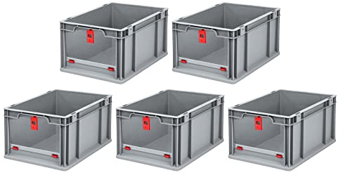 SparSet 5x Eurobox NextGen Insight Cover | HxBxT 22x30x40 | 20 Liter | Hoch/Rot | Eurobehälter, Transportbox, Transportbehälter, Stapelbehälter